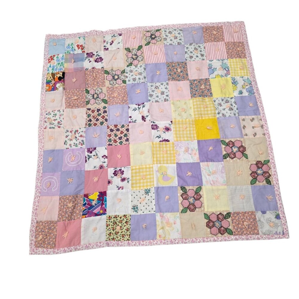 New Baby Girl's Hand Made & Hand Quilted "Baby Box " Pattern Patchwork Quilt